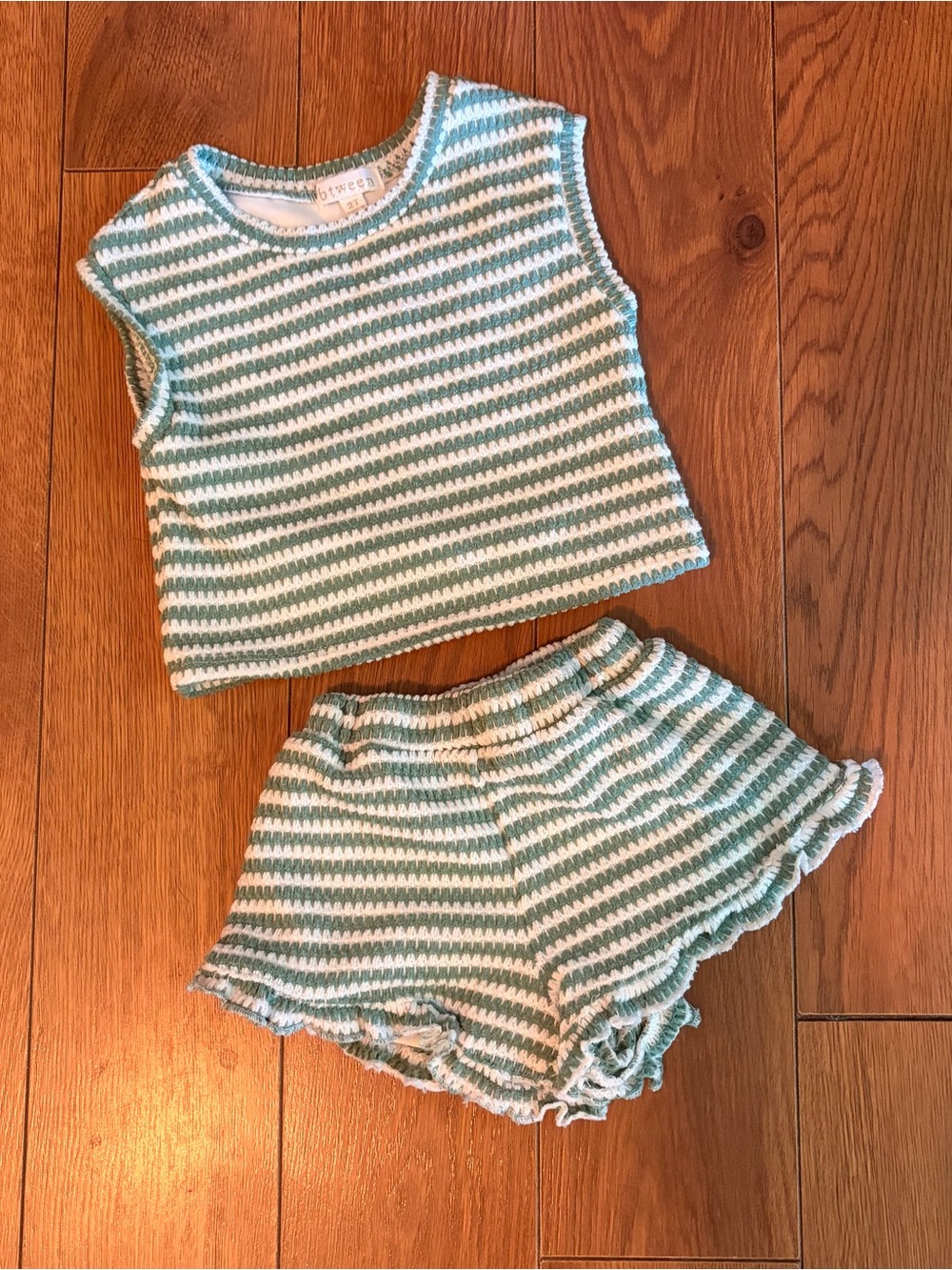 T.J.Maxx Green and White Striped Knit Tank & Shorts Set